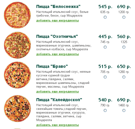 Пицца браво электросталь меню